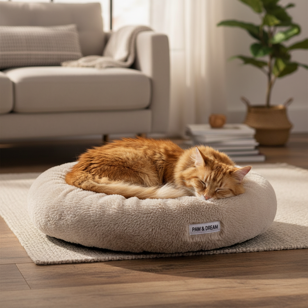 Chat dormant dans le lit douillet