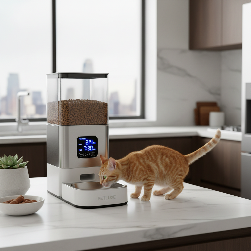 Distributeur automatique de croquettes pour chat - mise en situation