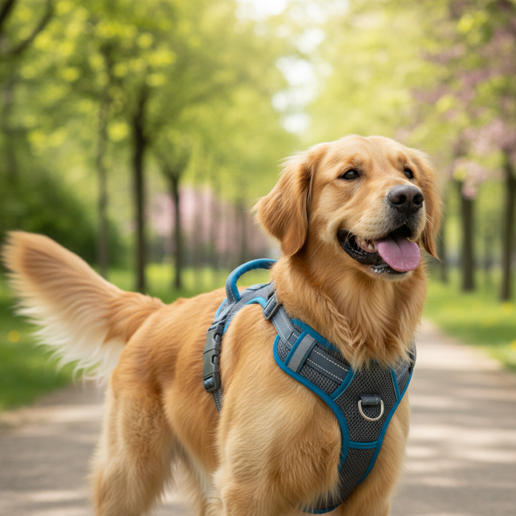Harnais anti-traction réglable pour chien - mise en situation